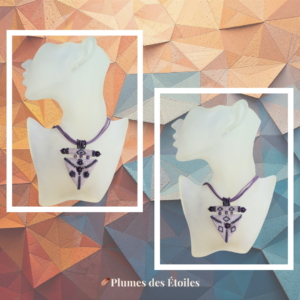 Collier artisanal triangle double face, pièces uniques en perles Miyuki & améthyste. Modulable et élégant. Déstockage limité.