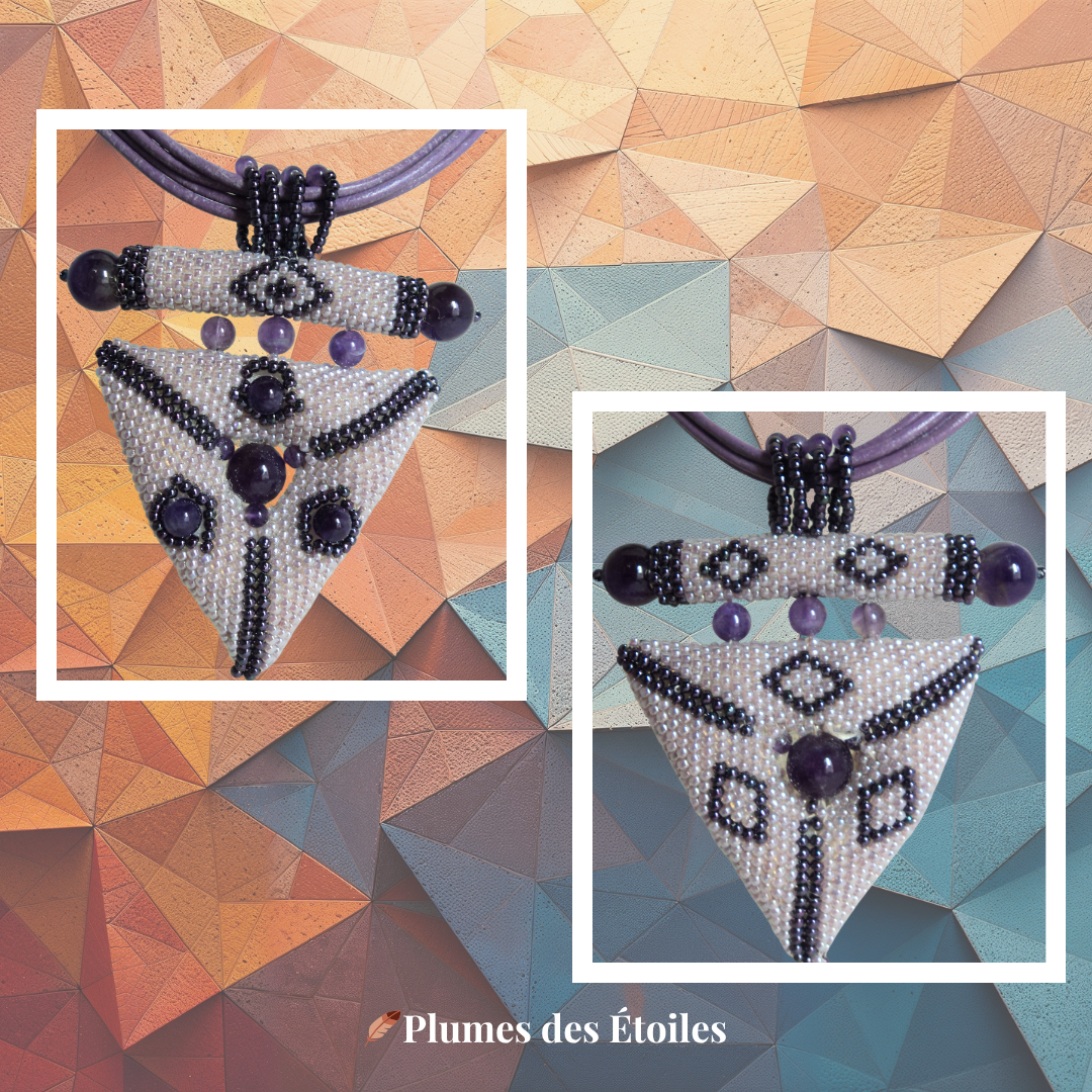 📿 Collier Tissé Triangle Double Face – Pièce Unique Fait Main | Déstockage Trésors Oubliés – Image 4