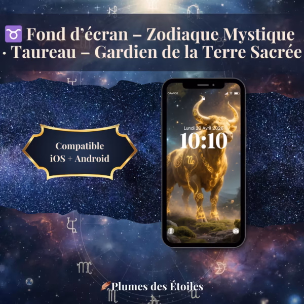 ♉ Fond d'écran digital Taureau • Gardien de la Terre Sacrée • Zodiaque Mystique. Favorise ancrage et sérénité. Haute résolution 1440×2560px. Télécharge-le dès maintenant.