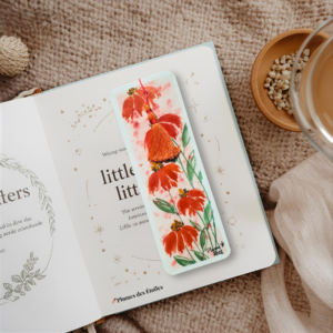 Marque-page aquarelle artisanal – Échinacées en Fleurs peintes à la main, pompon amovible fait main. Papier 300g FSC, plastifié. Cadeau élégant et floral pour les amoureux de la nature.