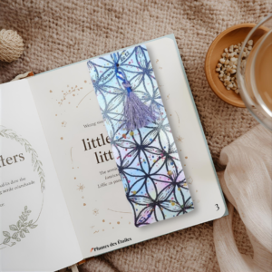 Marque-pages aquarelle artisanal – Fleurs de Vie peints à la main, pompons faits main. Papier 300g FSC, plastifié. Cadeau élégant et symbolique pour les amoureux de l'art et de l'harmonie.