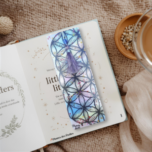 Marque-pages aquarelle artisanal – Fleurs de Vie peints à la main, pompons faits main. Papier 300g FSC, plastifié. Cadeau élégant et symbolique pour les amoureux de l'art et de l'harmonie.