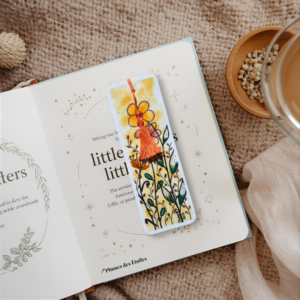 Marque-page aquarelle artisanal – Fleurs sauvages peintes à la main, pompon décoratif. Papier 300g FSC, plastifié. Unique, élégant, cadeau nature parfait.