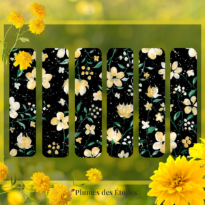 Marque-page peint - Romance Jaune — floral acrylique, papier 300g, plastifiés. 6 modèles. Création artisanale unique. Idéal en cadeau.