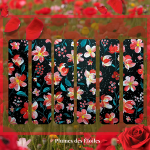 Marque-page peint - Romance Rouge — floral acrylique, papier 300g, plastifiés. 6 modèles. Création artisanale unique. Idéal en cadeau.