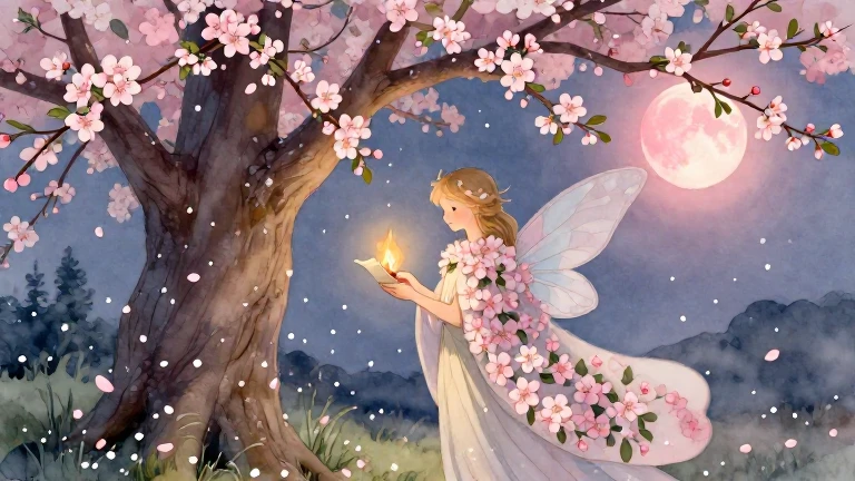 Découvre le conte magique de Roselune, la fée des pommiers en fleurs, et son secret pour libérer le printemps en soi — idéal pour la Pleine Lune Rose du 2 avril 2026.