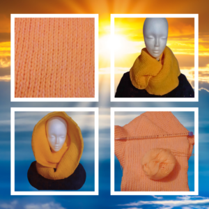 Snood Crochet Tunisien artisanal Sunshine, acrylique et coton mercerisé. Pièce unique, chaud et élégant. Fait main, couleur éclatante.