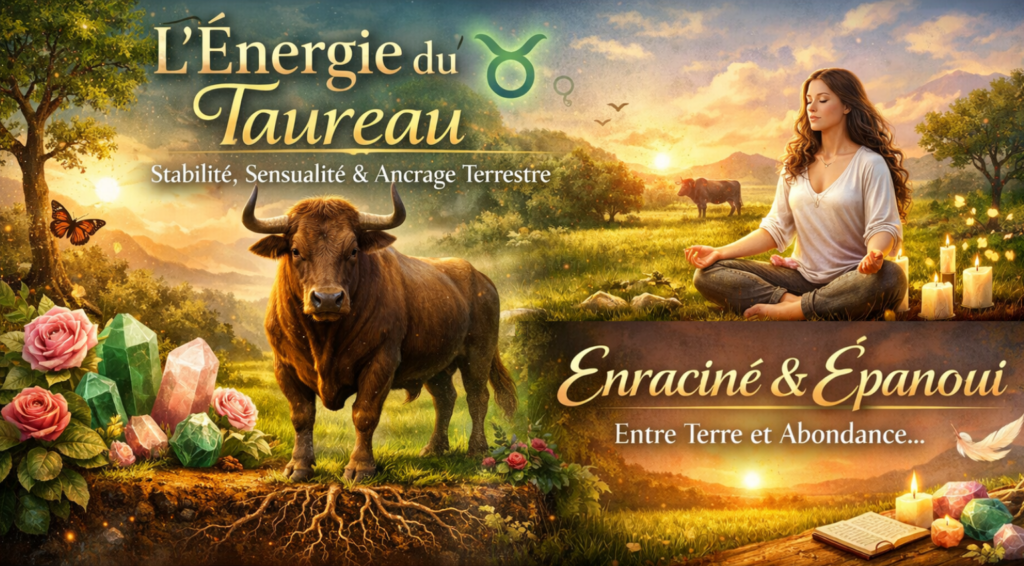 Découvre l'énergie du Taureau ♉ : stabilité, sensualité et ancrage terrestre. Explore les correspondances, les qualités du signe, et comment canaliser cette puissance dans ton quotidien. Un guide complet pour vivre en harmonie avec l'essence du Taureau. 🌿