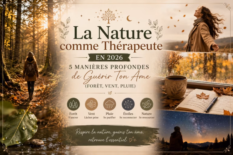 Découvre 5 rituels puissants pour utiliser la nature comme thérapeute. Bain de forêt, méditation du vent, pluie... Guéris ton âme avec ces pratiques simples.