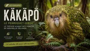 Découvre le kakapo, le seul perroquet incapable de voler au monde. Tout savoir sur cet oiseau unique en Nouvelle-Zélande.