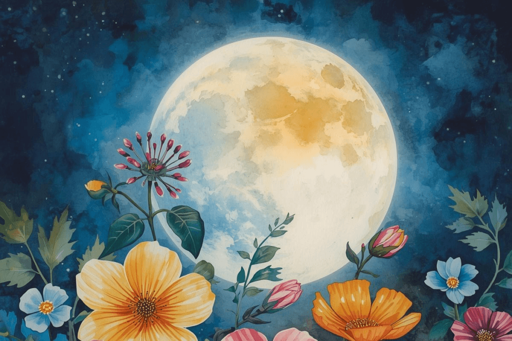 Découvre la Pleine Lune des Fleurs 2026 et un rituel doux pour t’épanouir, libérer tes émotions et rayonner pleinement.