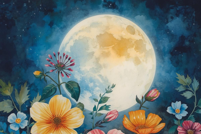 Découvre la Pleine Lune des Fleurs 2026 et un rituel doux pour t’épanouir, libérer tes émotions et rayonner pleinement.