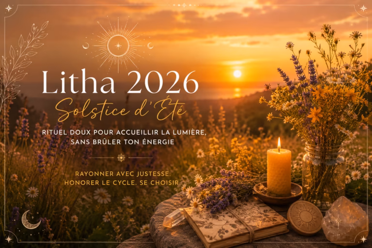Litha 2026, le Solstice d'Été, s'invite le 21 juin. Découvrez sa symbolique, ses rituels doux et comment honorer la lumière sans brûler votre énergie. 🌞