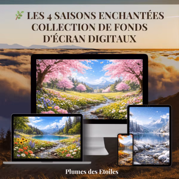 Télécharge mon bundle de fonds d'écran saisonniers pour smartphone et PC. Un pack de 4 illustrations digitales pour vivre au rythme de la nature.