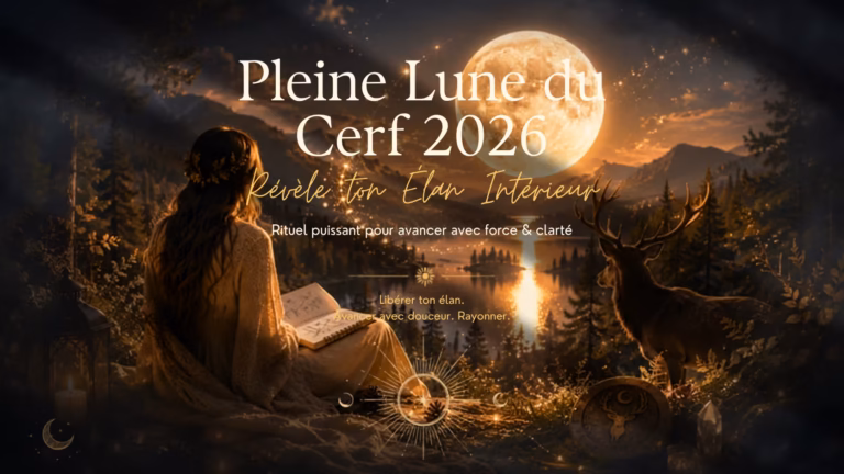 La Pleine Lune du Cerf 2026 t'invite à retrouver ton élan intérieur. Découvre sa symbolique, l'énergie du Verseau et un rituel doux pour avancer avec force et clarté.