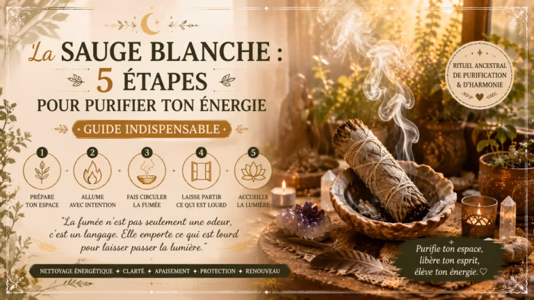 Guide complet sur la sauge blanche : 5 étapes simples pour un rituel de purification efficace. Nettoie ton énergie, purifie ta maison et attire l'harmonie. 🌿