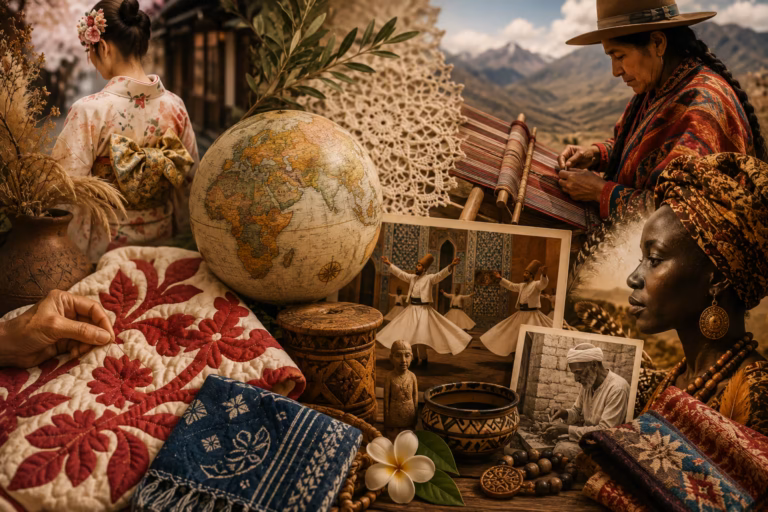 Découvre les traditions et savoir-faire ancestraux qui façonnent l'identité des peuples à travers le monde — leur histoire, leur symbolique, et les artisans qui œuvrent aujourd'hui à les préserver.