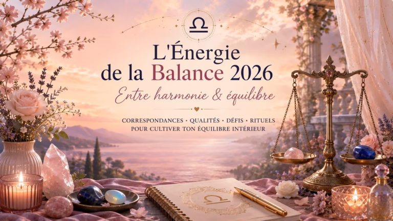 Explore l'énergie spirituelle de la Balance 2026 : correspondances sacrées, pierres, rituels et pratiques pour cultiver harmonie, diplomatie et équilibre relationnel au quotidien.