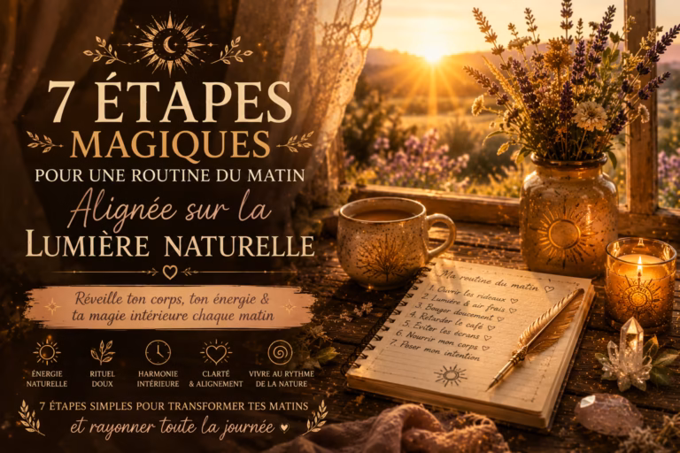 Crée une routine du matin alignée sur la lumière naturelle et ton rythme circadien, en 7 étapes simples pour démarrer la journée avec plus d'énergie.
