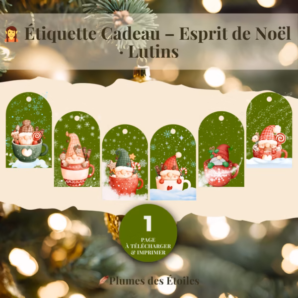 Insuffle de la joie sur tes paquets avec cette étiquette cadeau digitale Lutins : un lot de 6 étiquettes uniques en PDF à imprimer.