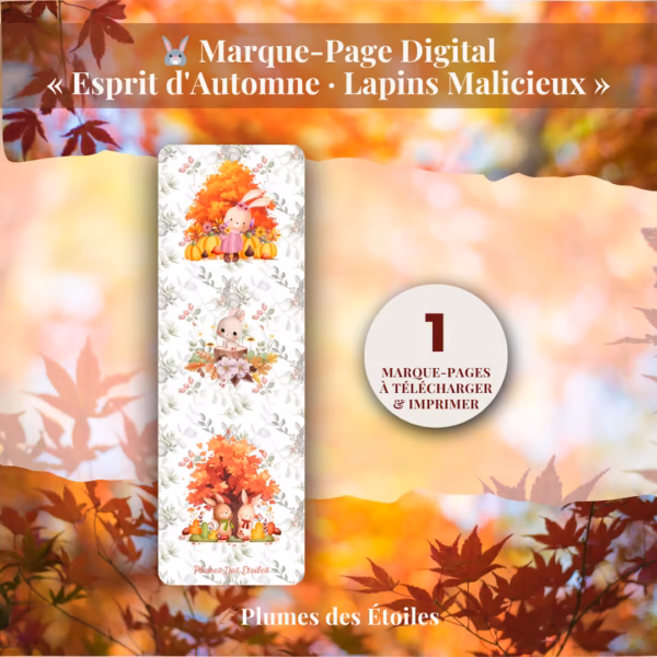 Insuffle de la joie à tes lectures avec ce marque-page digital Lapins Malicieux : un signet poétique en PDF haute résolution à imprimer.