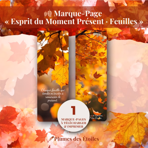 Expérimente le lâcher-prise durant tes lectures avec ce marque-page digital Feuilles : un signet poétique en PDF haute résolution à imprimer.