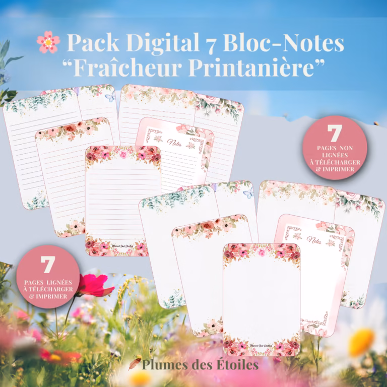 🌸 Bundle Digital – 7 Bloc-Notes « Fraîcheur printanière » PDF